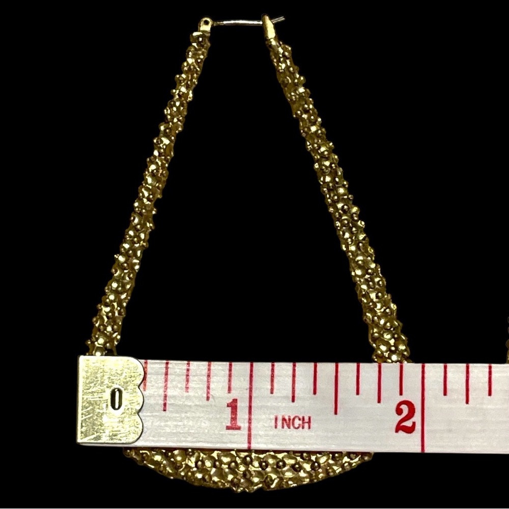 Textured Gold - “Vintage” House Of Harlow - Triangle “Hoop” Drop Earrings - - Picture 4 of 5